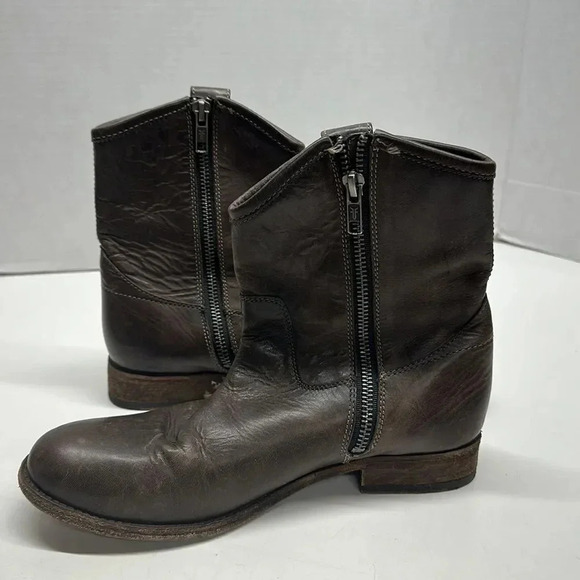 Frye Melissa Button Ankle Boots Leather Distressed Side Zip Up Slate Brown 6.5 B - Picture 9 of 12